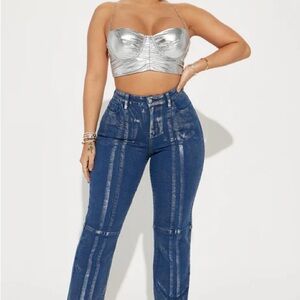 Fashion Nova Blue Silver Straight Leg Jeans